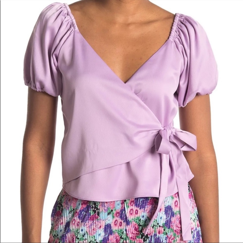 Wayf Lilac Wrap Top Puff Sleeve XL Feminine